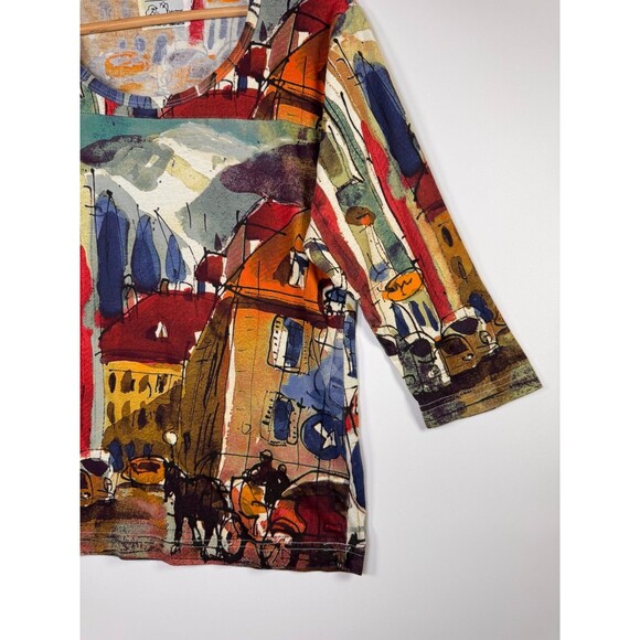 Vintage Michael Lau Top Womens Small Cotton Art Print City Scene Made in USA - Picture 7 of 11